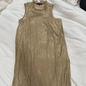 Tahari Gold crewneck ruffle Dress